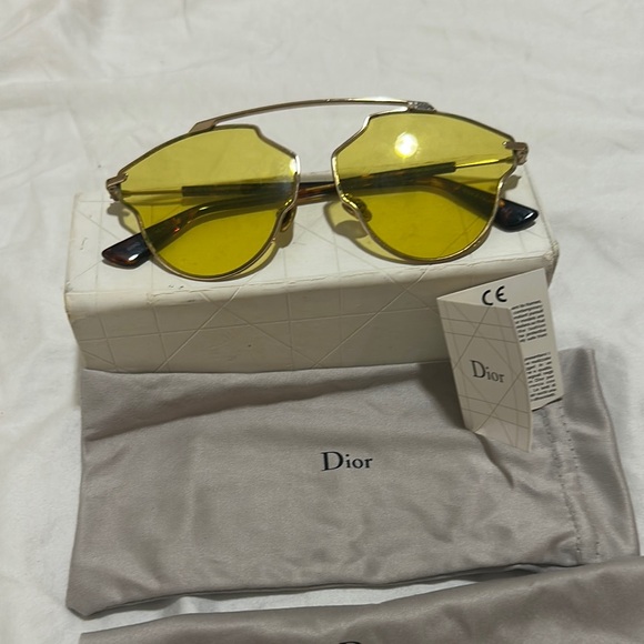 Dior Gold Frame Sunglasses with Yellow Lenses - Picture 1 of 5